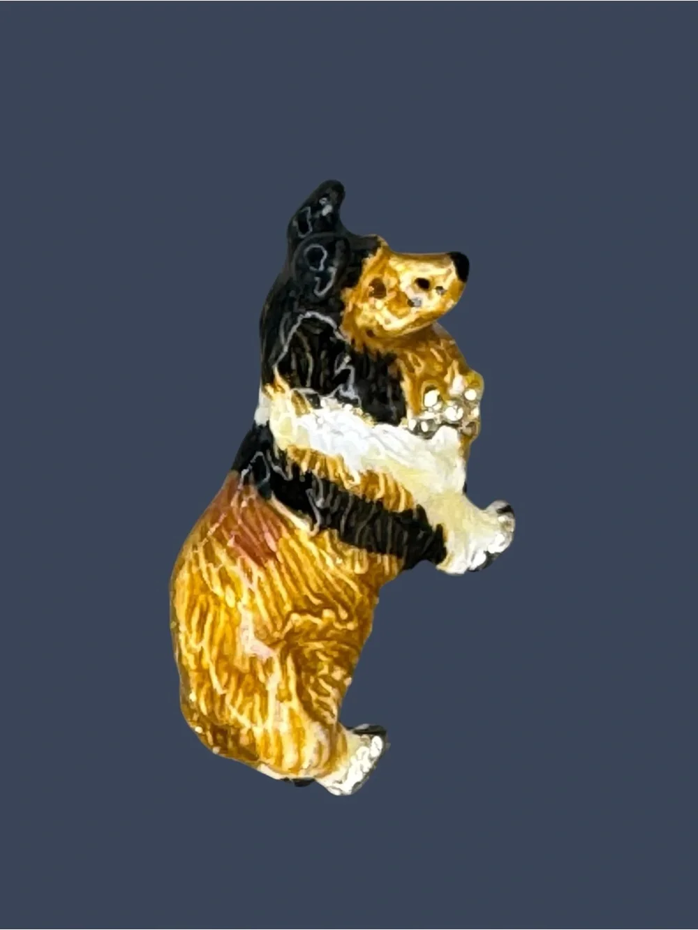 Vintage Signed BEST Collie Sheltie Dog Brooch Pendant Enamel Rhinestone Silver T